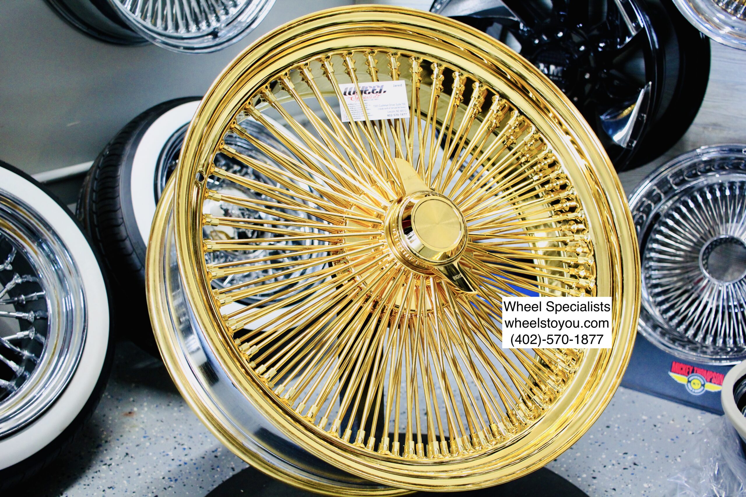 22x8 New All 24kt GOLD 150 Spoke Standard Lace True Knockoff Wire Wheels  Complete Set of four (4) with Installation Hardware kit. - Wheel  SpecialistsWheel Specialists
